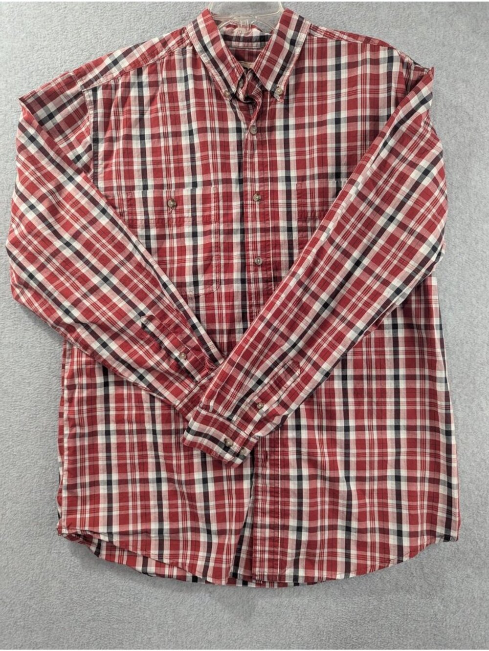 Wrangler Shirt Mens Large Red Plaid Long Sleeve Button Down Wrinkle Resist